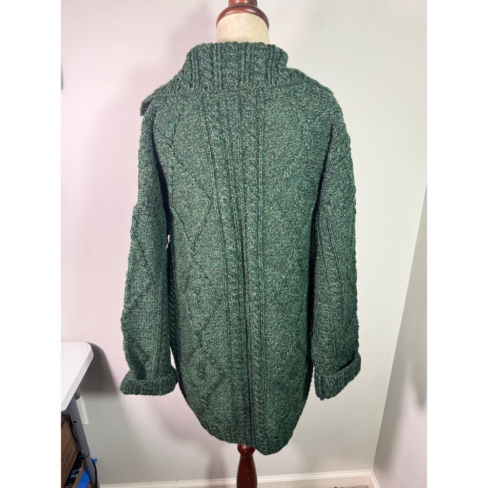 CARRAIG DONN Cardigan Cable Knit Green Wool Open Front Single Button Women's L - Picture 5 of 7